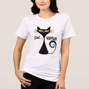Ew Human - Sleek Black Cat Minimalist Art Tri-Blend Shirt
