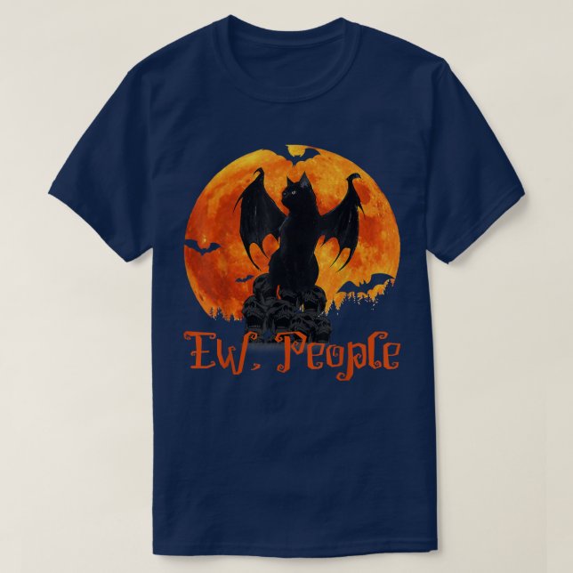 Ew People Black Cat Bat Wings Halloween  T-Shirt (Design Front)