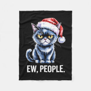 Ew People Black Cat Christmas Funny Introvert Holi Fleece Blanket