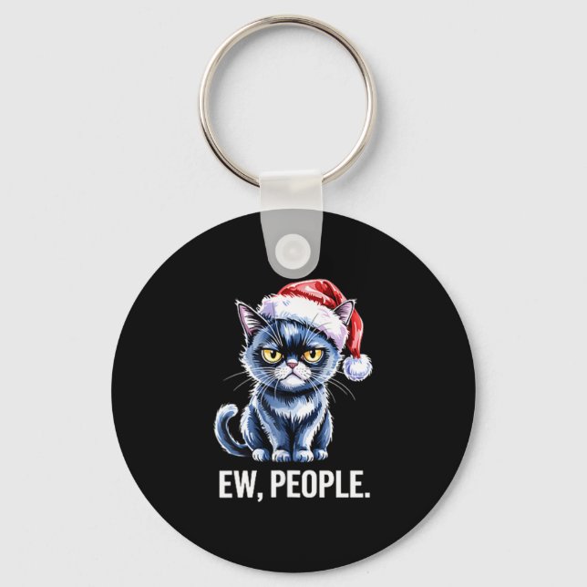 Ew People Black Cat Christmas Funny Introvert Holi Key Ring (Front)