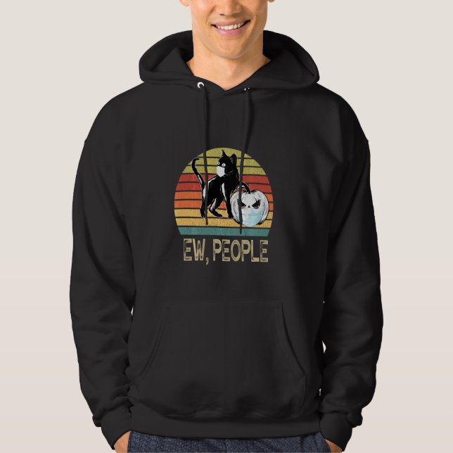 Ew People - Black Cat Face Mask Shirt Pumpkin Hall (Front)