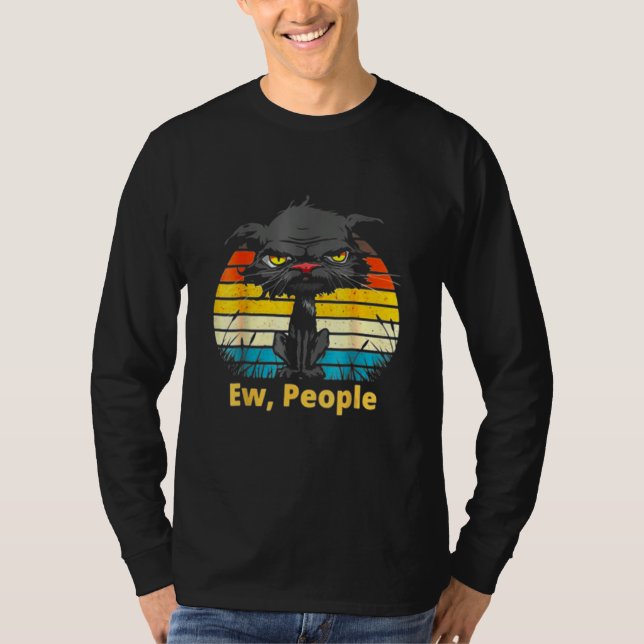 Ew People Bored Cat Yellow Eyes Cats Retro T-Shirt (Front)
