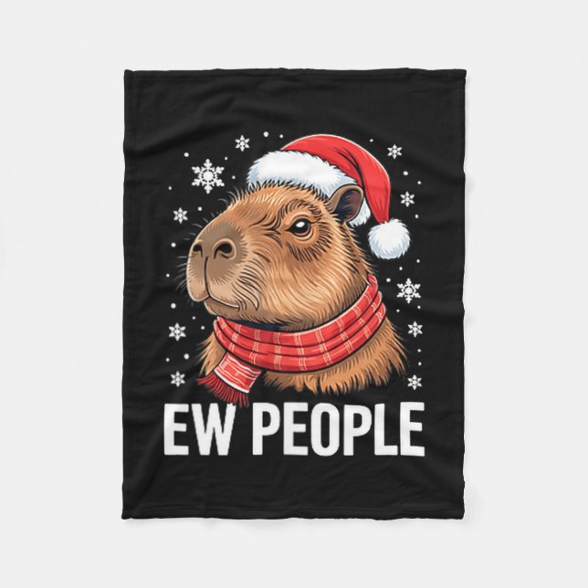 Ew People Capybara Christmas Funny Introvert Holid Fleece Blanket (Front)