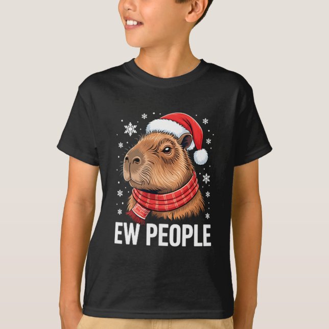 Ew People Capybara Christmas Funny Introvert Holid T-Shirt (Front)
