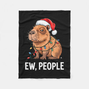 Ew People Capybara Christmas Lights Funny Introver Fleece Blanket