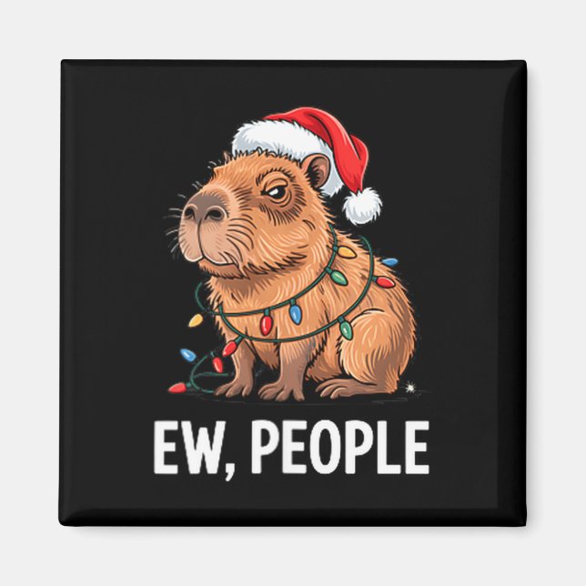 Ew People Capybara Christmas Lights Funny Introver Magnet (Front)