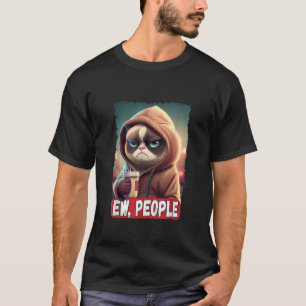 Ew People Cat Coffee Cat Antisocial Vintage Introv T-Shirt