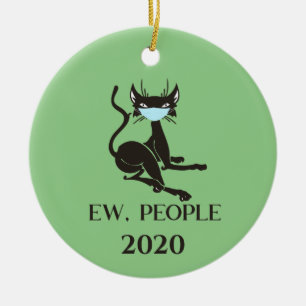 Ew People Cat Wearing Face Mask 2020 Ceramic Tree Decoration
