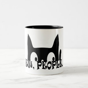 Ew People Funny Black Cat Two-Tone Coffee Mug