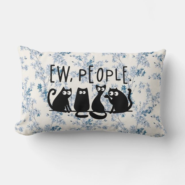 Ew People Funny Meowy Black Cats Lumbar Cushion (Front)