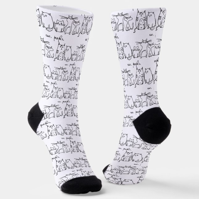 Ew, People Funny Meowy Cat Lovers Socks (Angled)