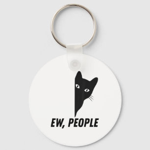 Ew People Retro Cat Funny Introvert Vintage Cat Lo Key Ring