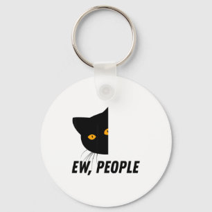 Ew People Retro Cat Funny Introvert Vintage Cat Lo Key Ring