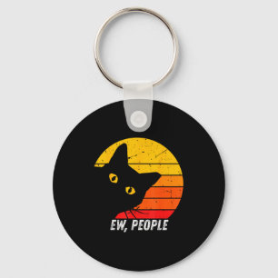 Ew People Retro Cat Funny Introvert Vintage Cat Lo Key Ring