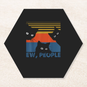 Ew People Retro Cat Funny Vintage Introvert Paper Coaster