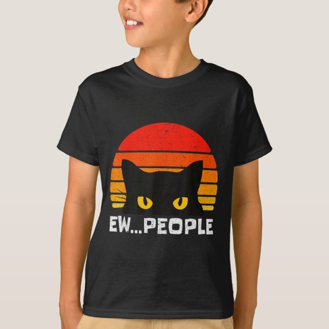 Ew People Retro Funny Black Cat Anti Social Men Wo T-Shirt (Front)