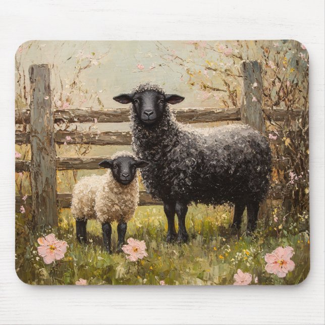Ewe and Lamb Spring Sheep Art Mouse Pad (Front)