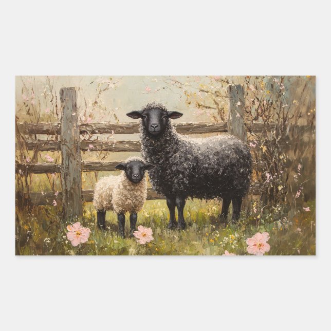 Ewe and Lamb Spring Sheep Art Rectangular Sticker (Front)