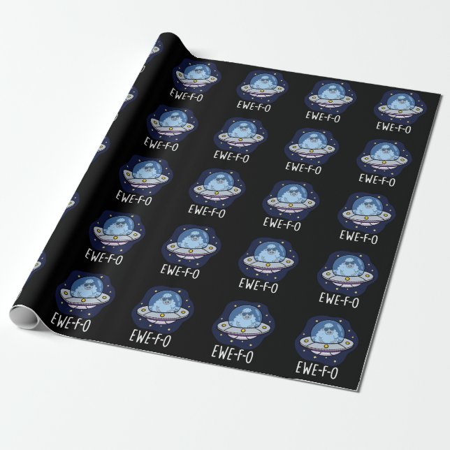 Ewe-F-O Funny UFO Pun Dark BG Wrapping Paper (Unrolled)