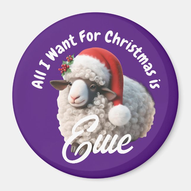 Ewe Wearing Santa Hat Purple Christmas Magnet (Front)
