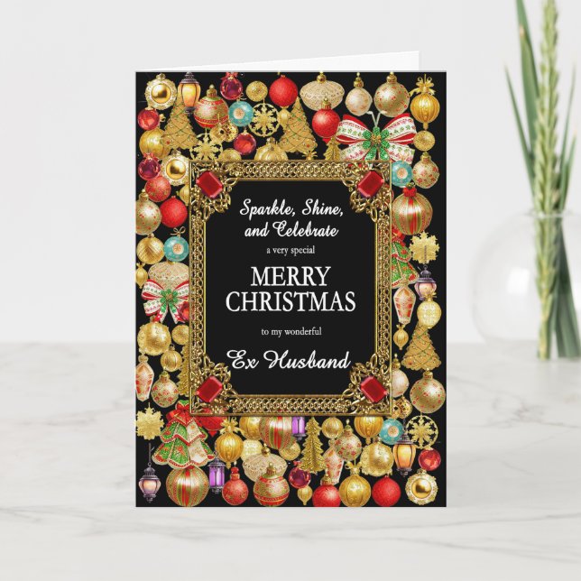 Ex Husband Merry Christmas with Ornaments Holiday Card (Front)