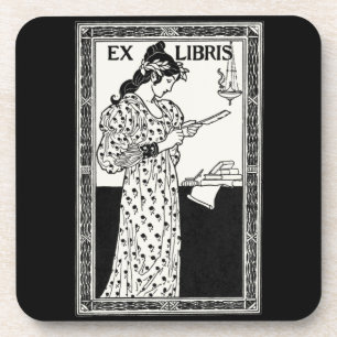 Ex libris art nouveau coaster