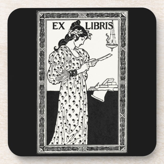Ex libris art nouveau coaster (Front)