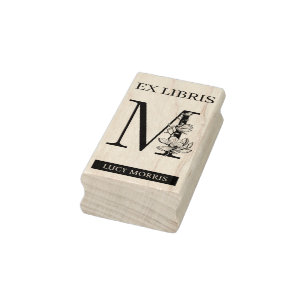 EX libris Book library bookplate monogram M Rubber Stamp