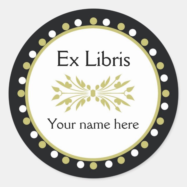 Ex Libris Bookplate - Leaf Green white Polka Dots Classic Round Sticker (Front)