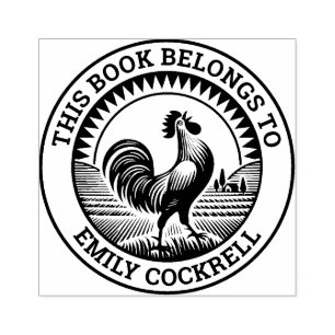 Ex Libris - Cockerel Crowing at the Dawn Rubber Stamp