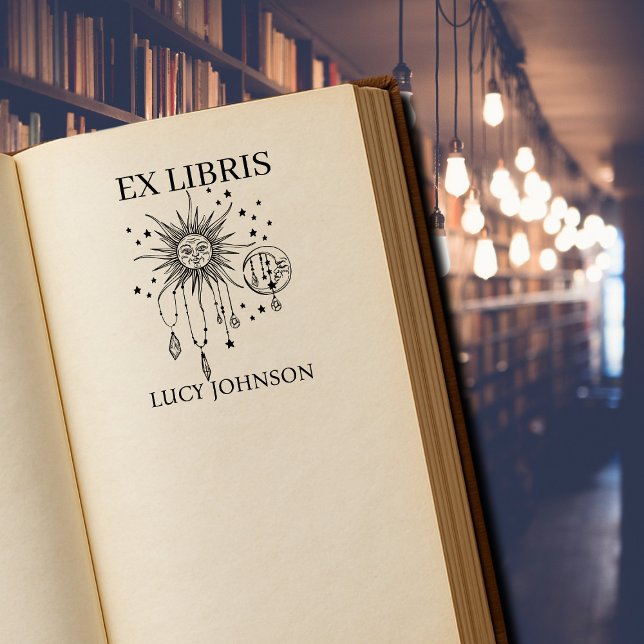 EX libris exlibris Book library bookplate sun moon Rubber Stamp (Creator Uploaded)