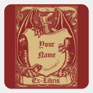Ex Libris Mediaeval Dragon With Shield Template Square Sticker