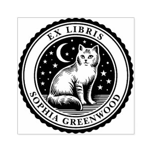 Ex Libris - Nocturnal Cat Rubber Stamp