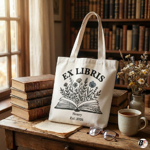 Ex Libris Personalised Book Lover Wildflower Aesth Tote Bag