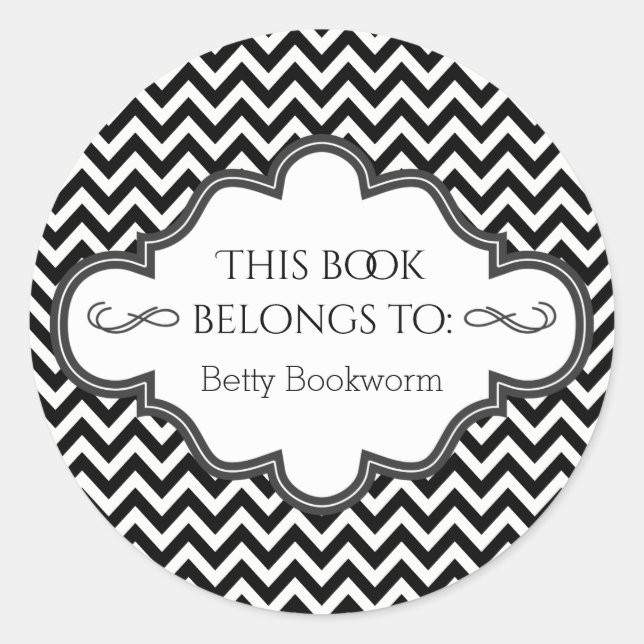 Ex Libris Personalised Library Bookplate Chevrons Classic Round Sticker (Front)