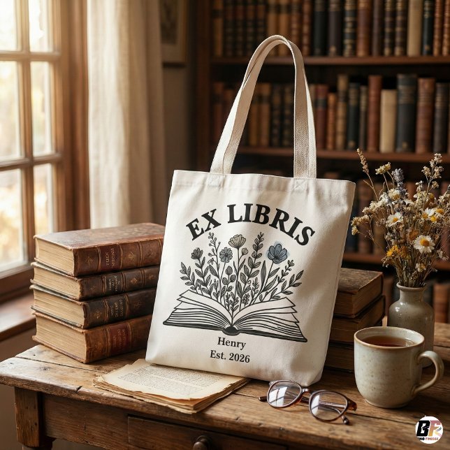 Ex Libris Personalized Book Lover Wildflower Aesth Tote Bag (Creator Uploaded)