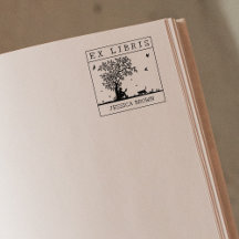 Ex Libris reading with a cat in nature, Book    