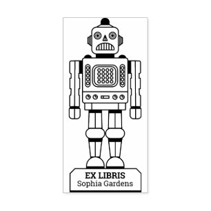 Ex Libris - Robot Librarian Rubber Stamp
