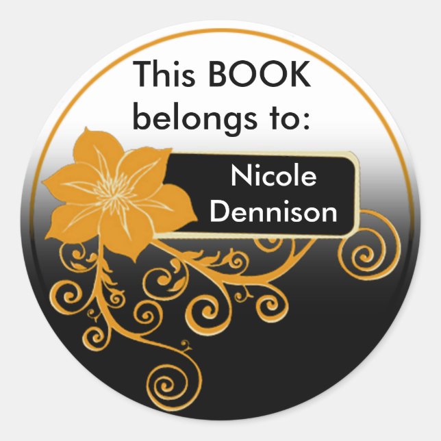 Ex Libris Sticker (floral orange) (Front)