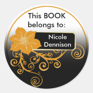 Ex Libris Sticker (floral orange)