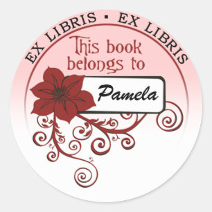 Ex Libris Sticker (floral red & background )