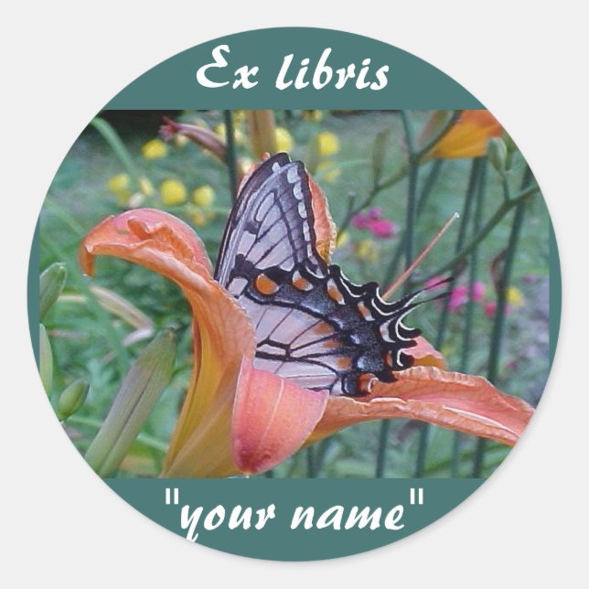 Ex libris Swallowtail Butterfly Stickers Customise (Front)