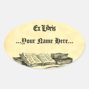 Ex Libris Vintage Books Custom Bookplate Oval Sticker