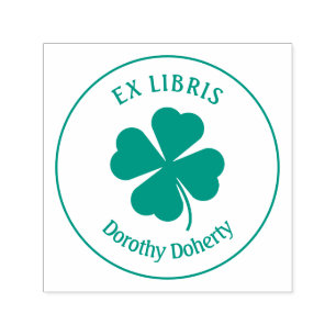 Ex Libris with Clover   Personalizable Self-inking Stamp
