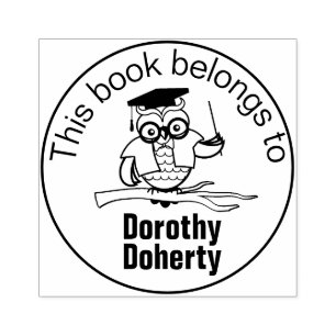 Ex Libris with Teacher Owl   Personalizable Rubber Stamp