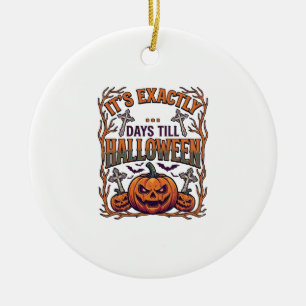 Exactly Days Till Halloween Jack Lantern Bats_1 Ceramic Tree Decoration