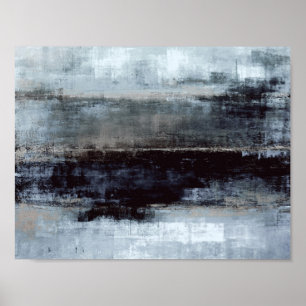 'Exaggerated' Blue Abstract Art Painting Poster