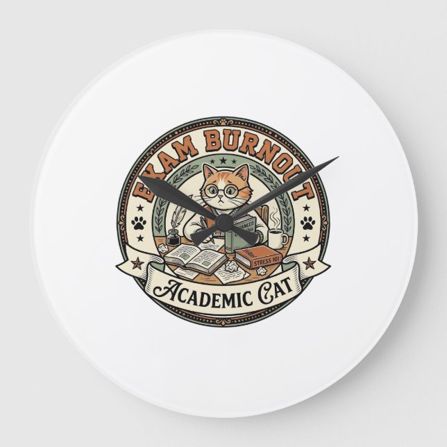 Exam Burnout Academic Cat Exam Burnout Academic Ca Large Clock (Front)