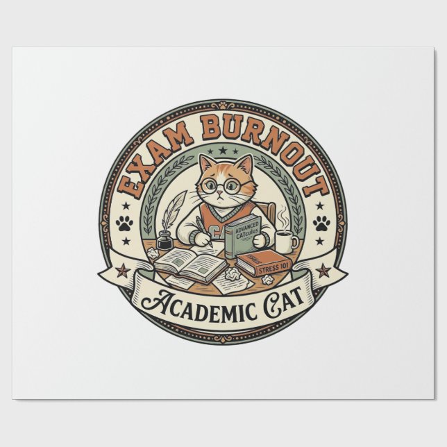 Exam Burnout Academic Cat Exam Burnout Academic Ca Wrapping Paper (Flat)