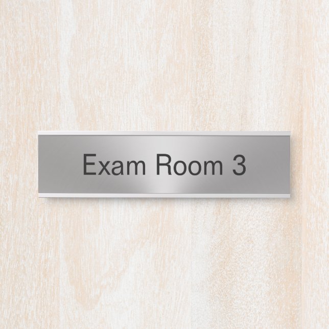 Exam Room 3 Silver and Black Text Template Door Sign (Front)